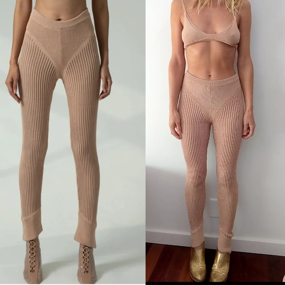 NWT Ruve Shop SET knit futuristic natural almond tan pant set XS - Picture 5 of 9